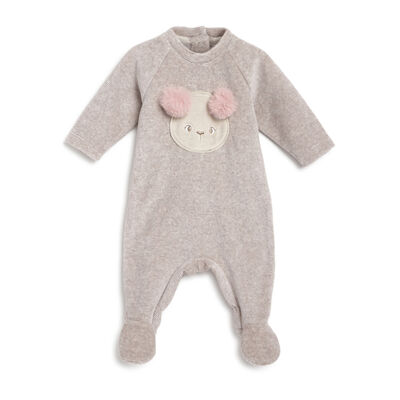 Girls Light Natural Embellished Nappy Opening Babysuit